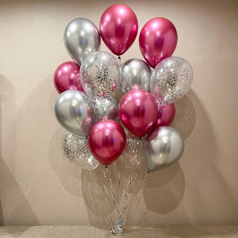 Фонтан шаров «Розово‑серебряное сияние»